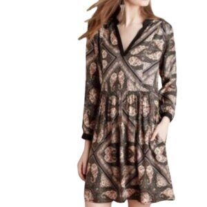 Anthropologie Holding Horses Farica Tunic Gray Floral Pockets Petite L